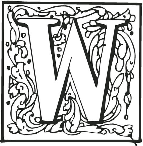 Letter W With Ornament Coloring Page